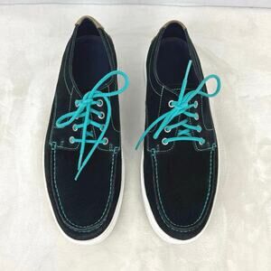 Cole Haan Bergen Moc Oxford Black Suede Blue Pop Lace-Up Oxford Sneakers Shoes 9
